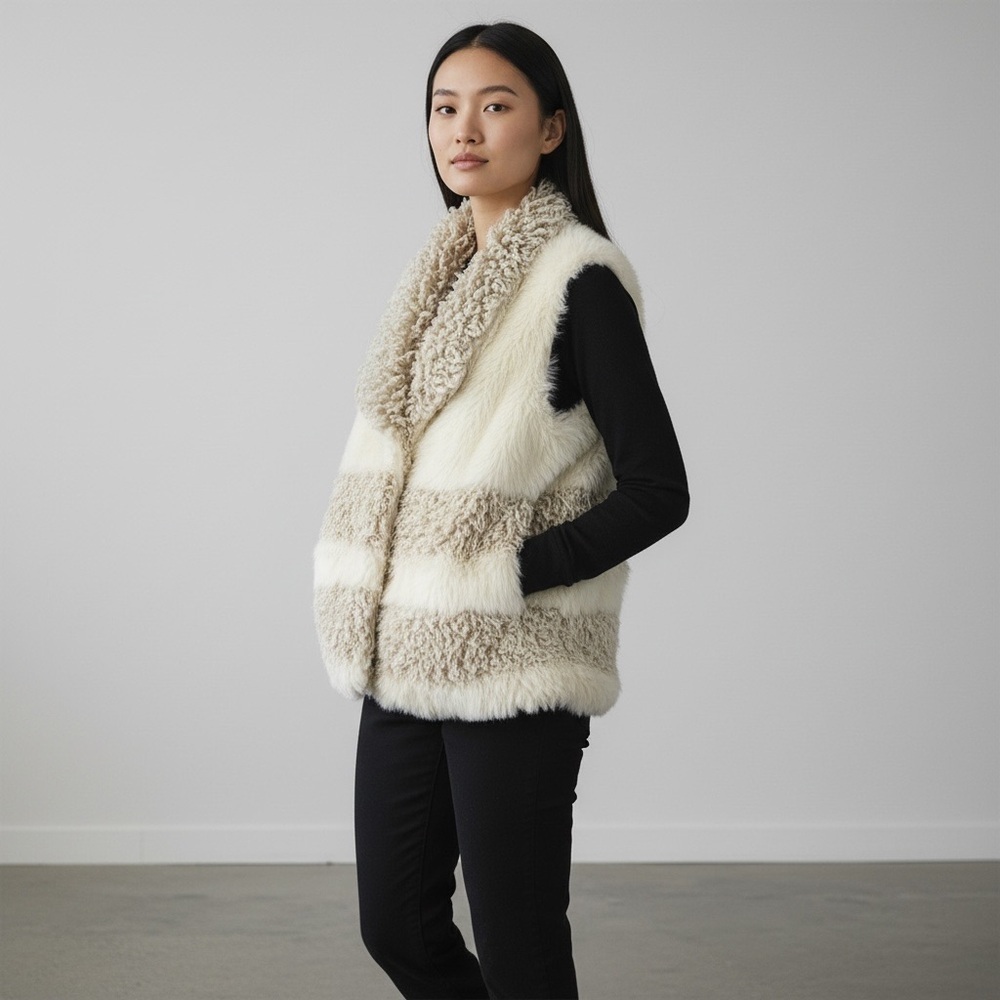H&M Limited Edition Faux Fur + Sherpa Striped Oversized Vest - Size XS/S…